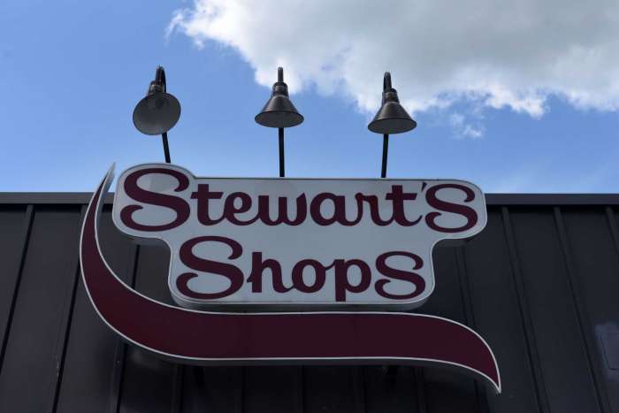 Exterior of the Stewart's Shops store at Delaware and Elm avenues on Monday, June 15, 2020, in Bethlehem, N.Y. Stewart's Shops plans to demolish the existing building to make way for gas pumps, while the All State Insurance office next door would be acquired and demolished to make way for a new, 3,975 square-foot store. (Will Waldron/Times Union)