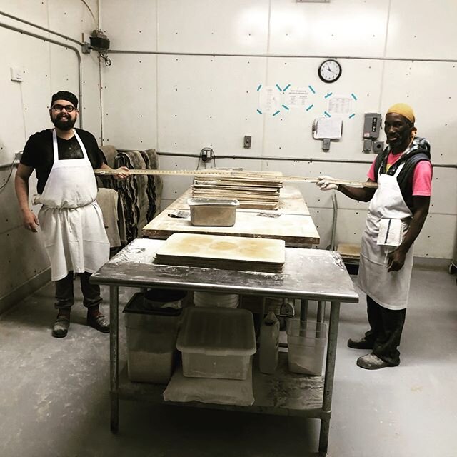 Us bakers like to be exact in our measurements. We’ve got yardsticks to double check our #physicaldistance. These are just some of the fabulous, hardworking folks making your bread. THANKS TEAM. #stayingsafe #sixfeetapart #bakersgonnabake
